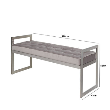 Stainless Steel Bench with Grey Velvet Seat