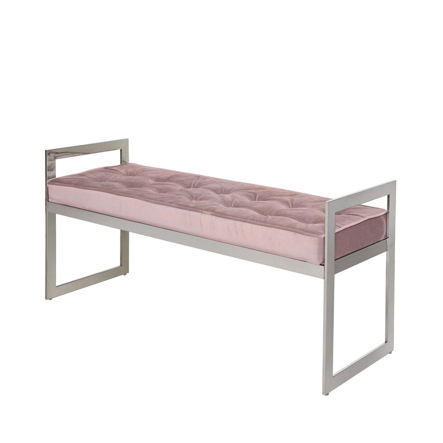 Stainless Steel Bench with Pink Velvet Seat