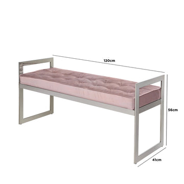 Stainless Steel Bench with Pink Velvet Seat