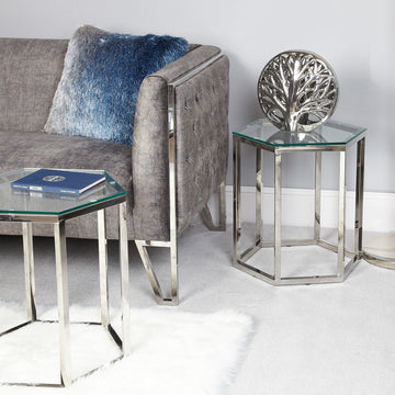 Silver Hexagon Stainless Steel Frame End Table