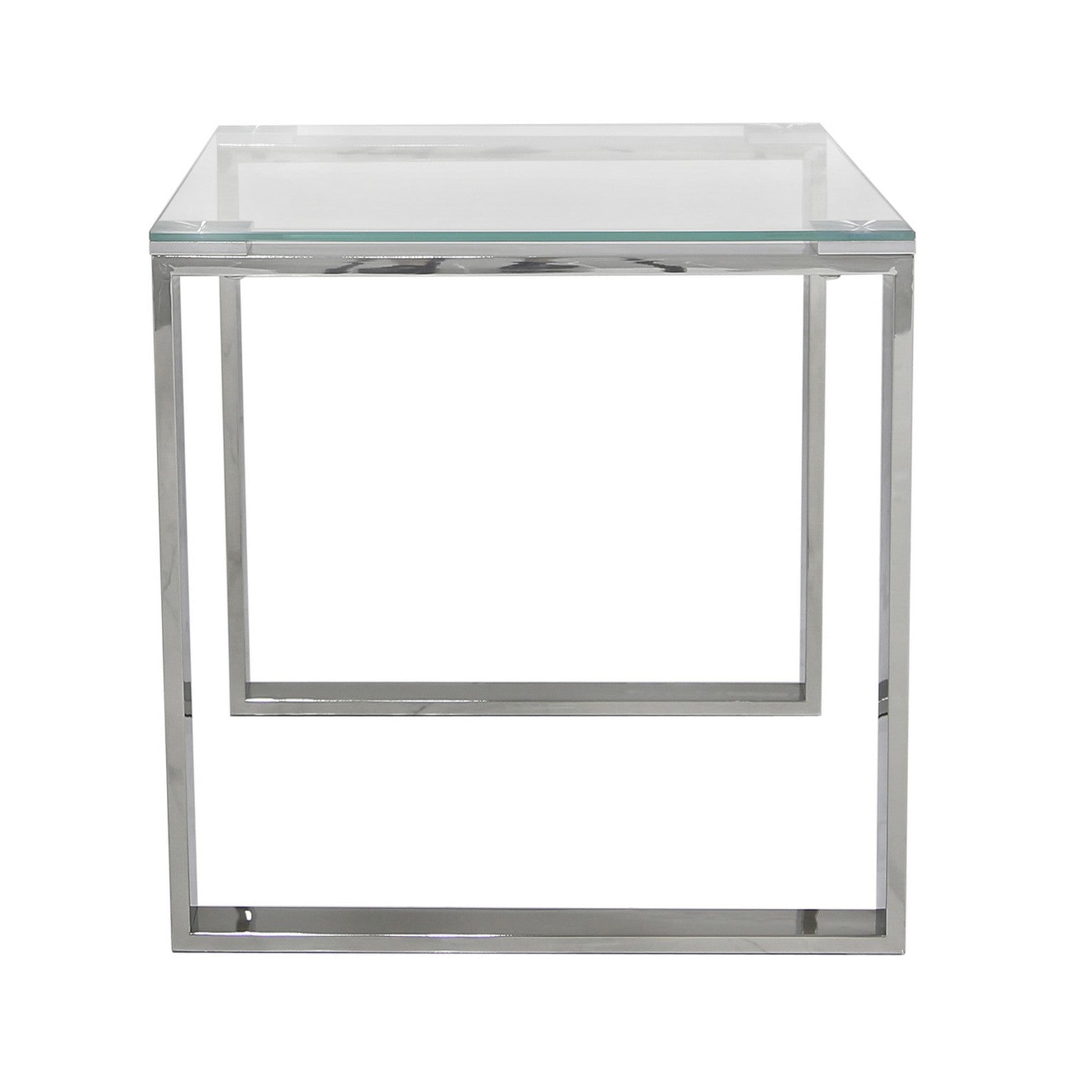 Stainless Steel End Table with Glass Tabletop