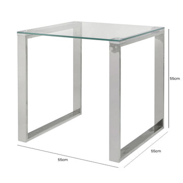 Stainless Steel End Table with Glass Tabletop