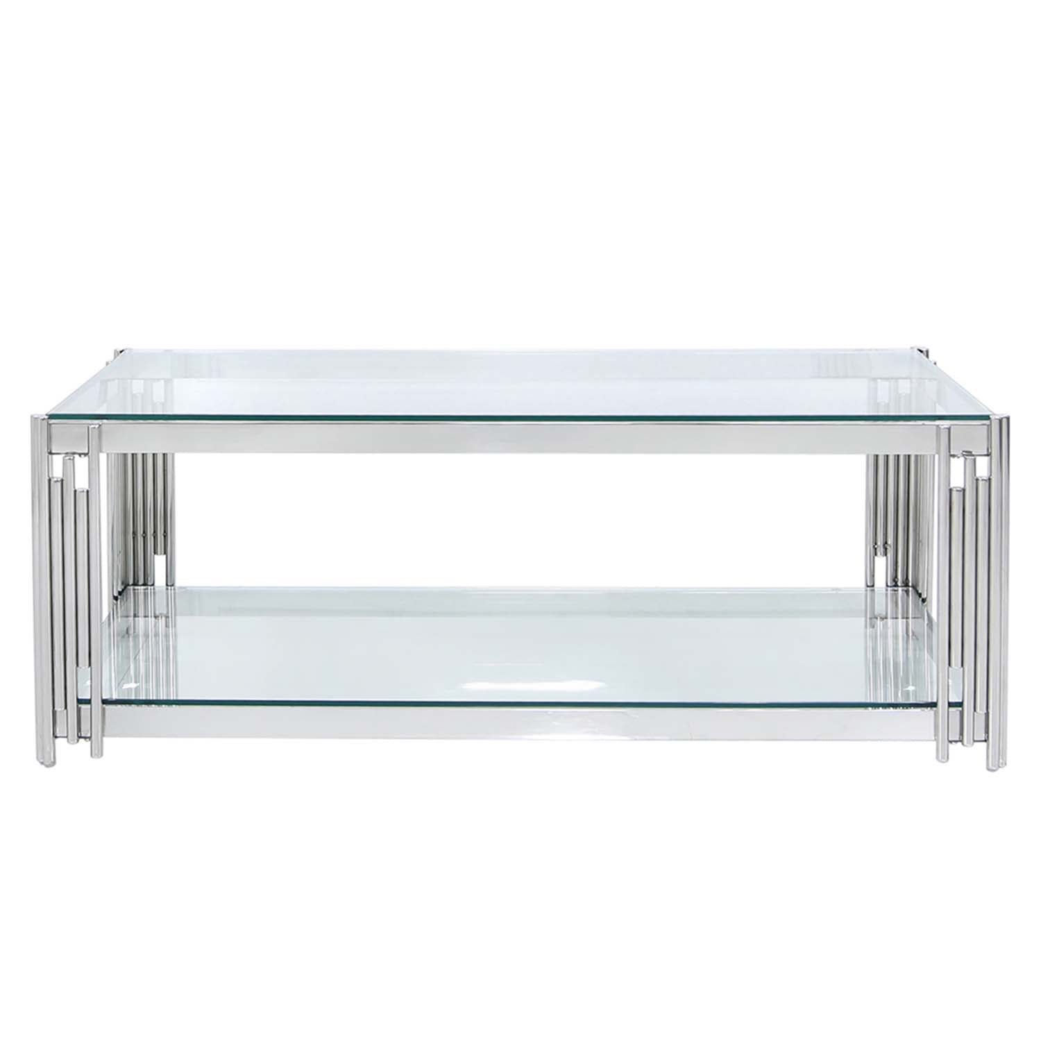 2-Tier Chrome Coffee Table with Clear Glass Tabletop