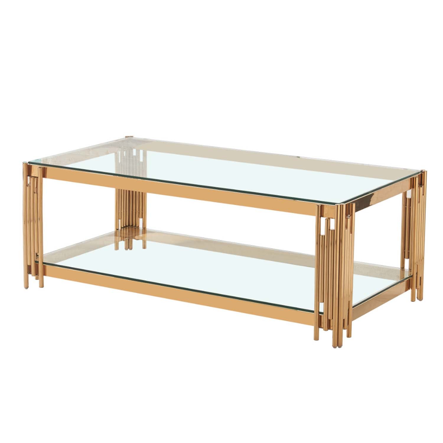 2-Tier Gold Coffee Table with Clear Glass Tabletop