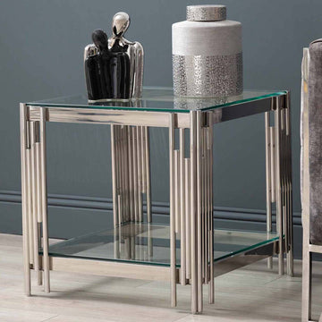 55cm Chrome End Table with Clear Glass Tabletop