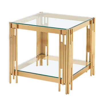 55cm Gold End Table with Clear Glass Tabletop