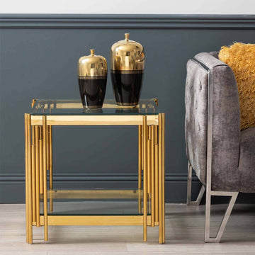 55cm Gold End Table with Clear Glass Tabletop