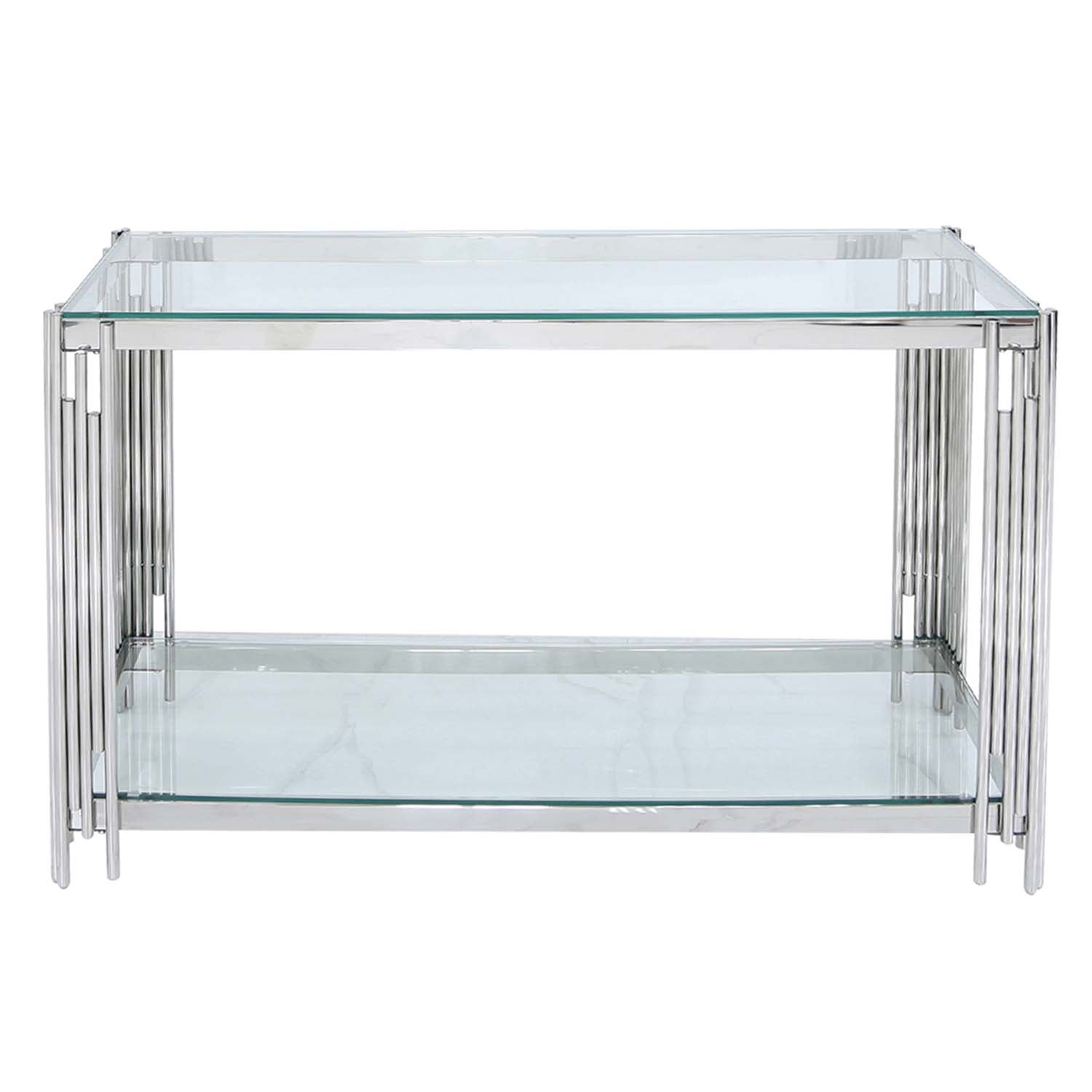 2-Tier Chrome Console Table with Clear Glass Tabletop