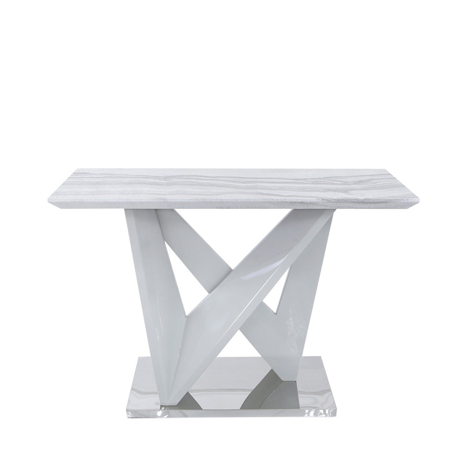 White Marble Effect Geometric Console Table