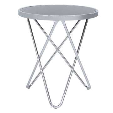 Round Chrome & Black Glass End Table