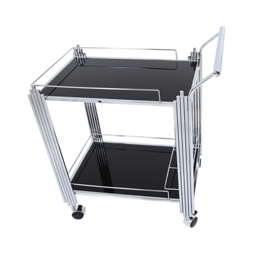 Silver Steel & Clear Black Glass Drinks Trolley