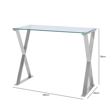 Glass and Stainless Steel Cross Frame Desk