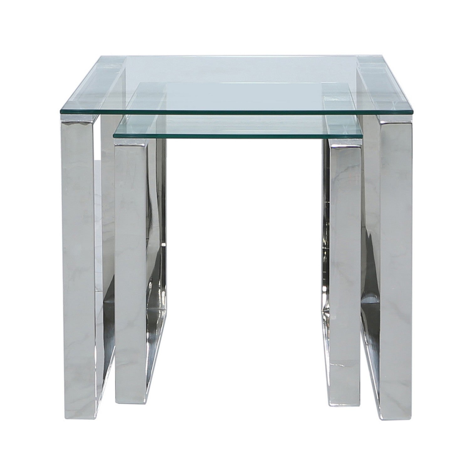 Stainless Steel And Clear Glass Nest Of 2 End Tables