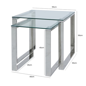 Stainless Steel And Clear Glass Nest Of 2 End Tables