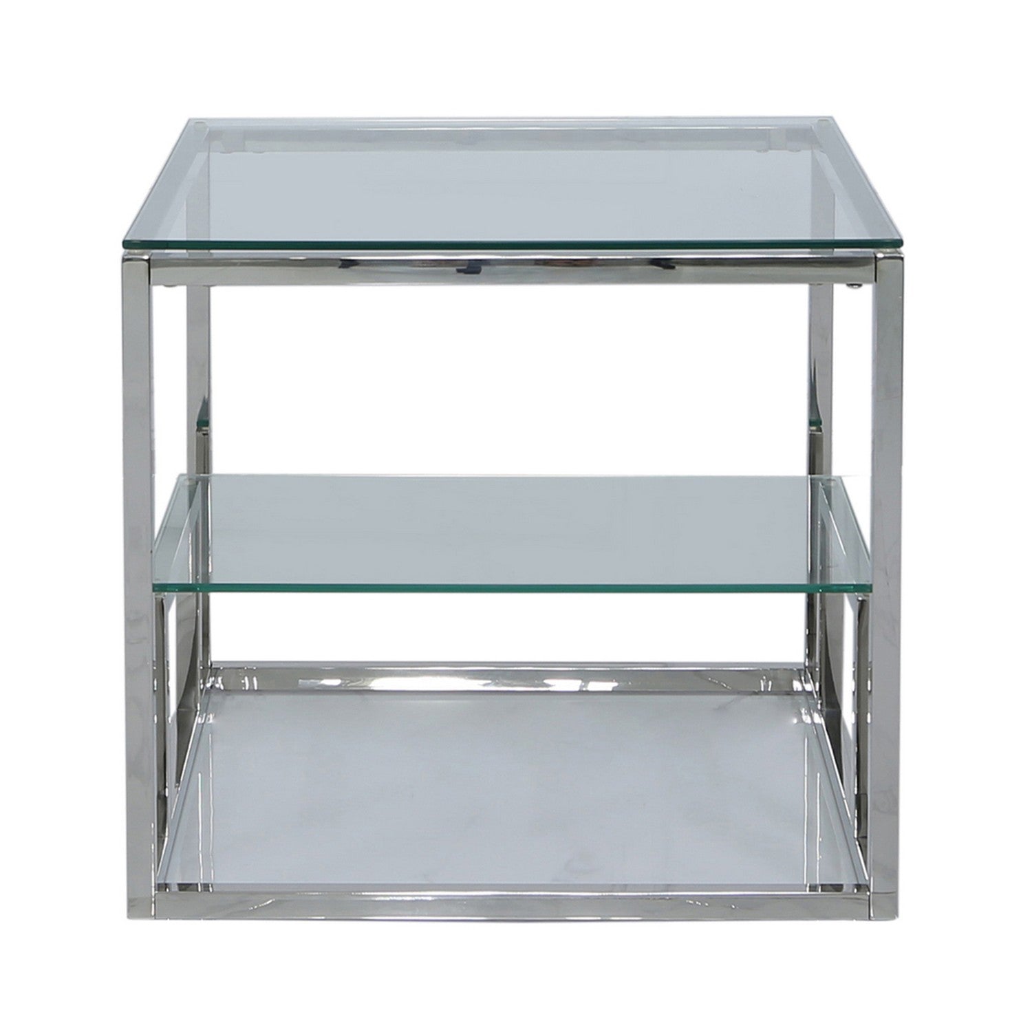 Stainless Steel And Clear Glass Tiered End Table