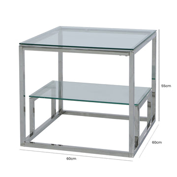 Stainless Steel And Clear Glass Tiered End Table