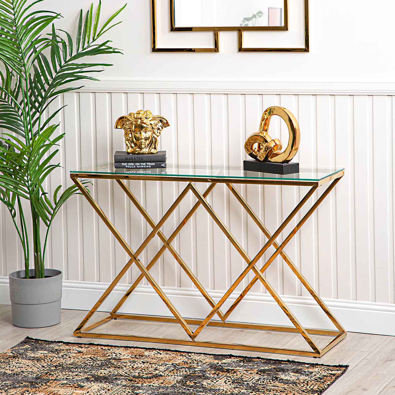 Gold Glass Top Console Table