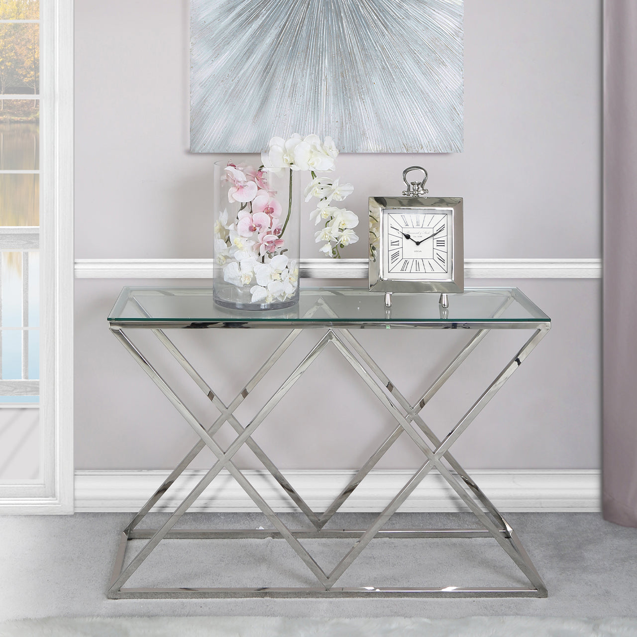 Stainless Steel Glass Top Console Table
