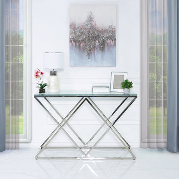 Stainless Steel Glass Top Console Table