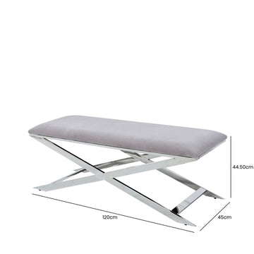 Stainless Steel Bench With Grey Fabric Seat