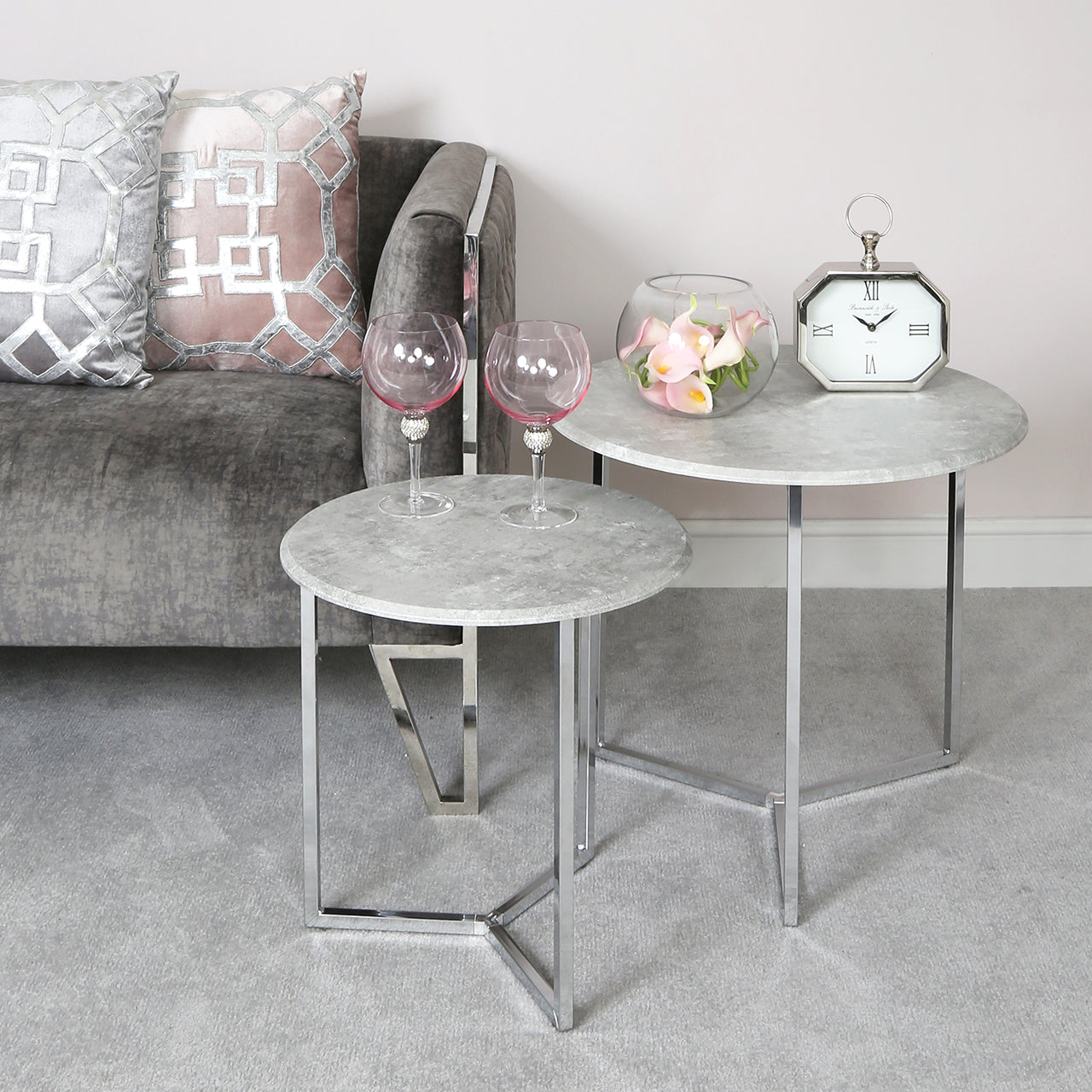 Set Of 2 Faux Grey Cement End Tables