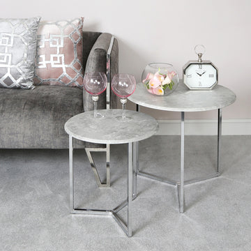 Set Of 2 Faux Grey Cement End Tables