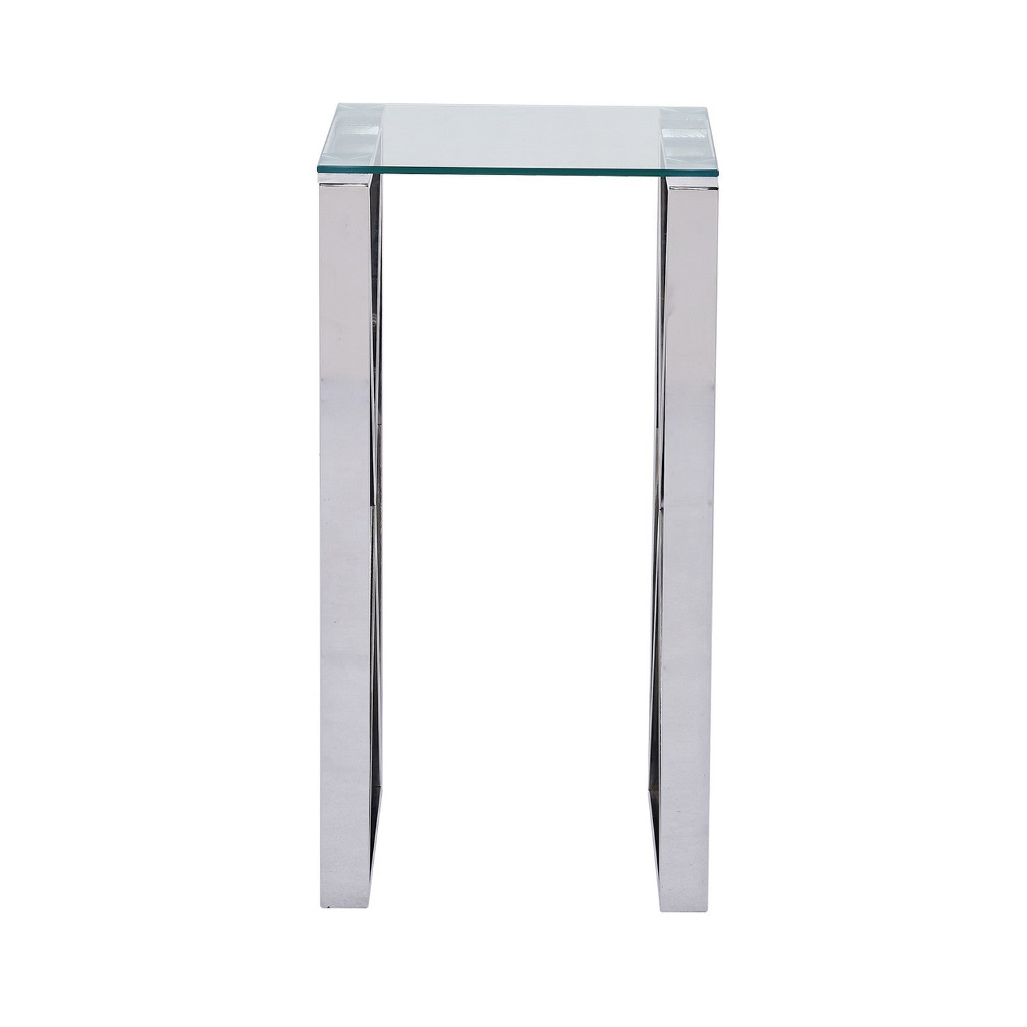 Stainless Steel Telephone Table with Glass Tabletop