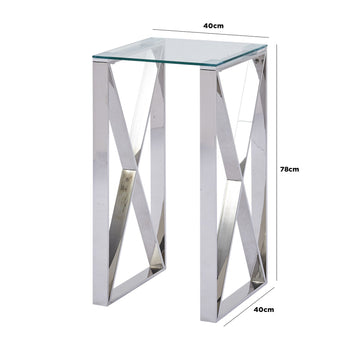 Stainless Steel Telephone Table with Glass Tabletop