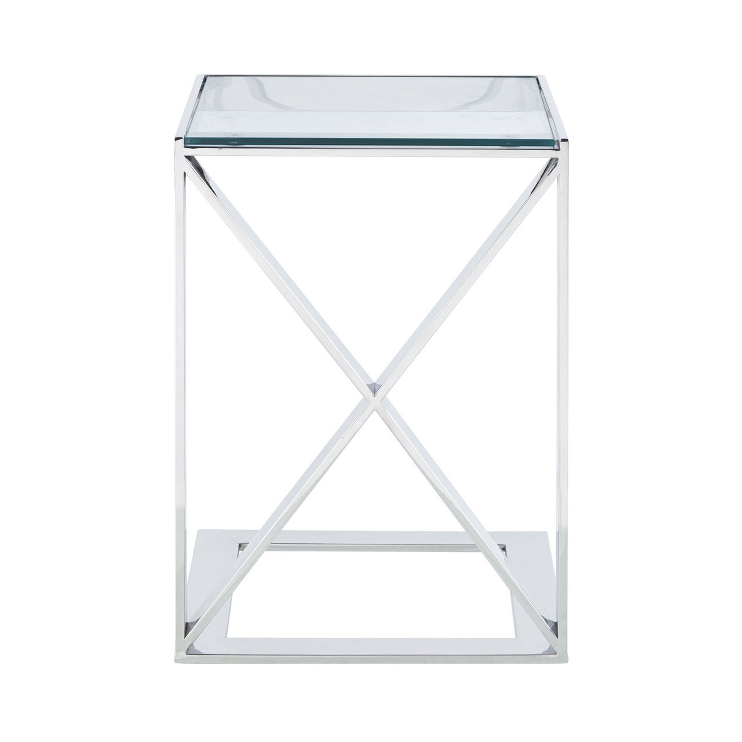Silver Square Top Glass Clear Crystal Stainless Steel Sofa Table