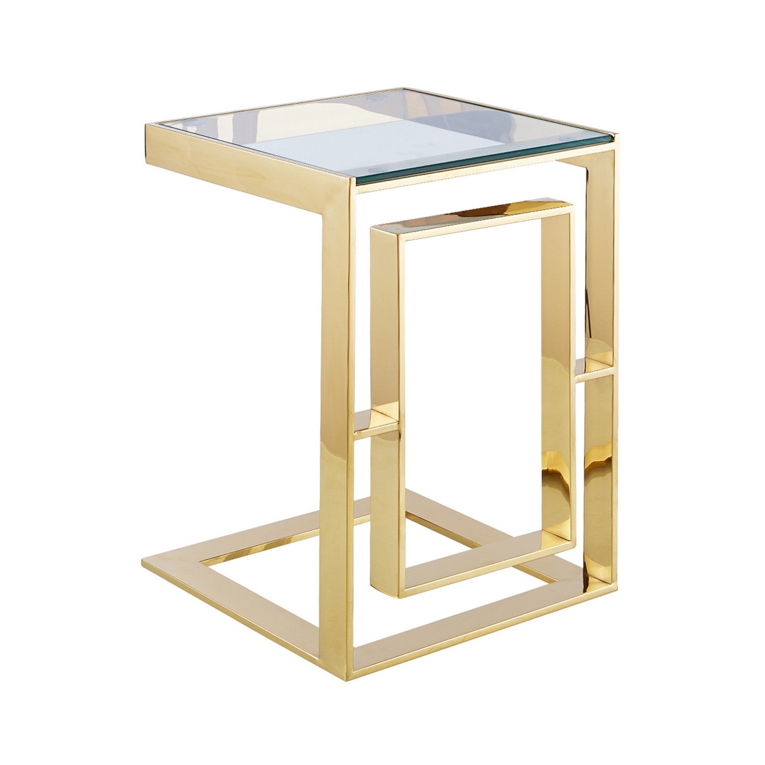 Gold Square Top Glass Clear Crystal Stainless Steel Sofa Table