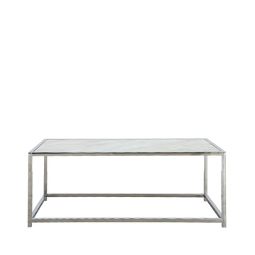 White Marble Effect Stainless Steel Glass Top Coffee Table