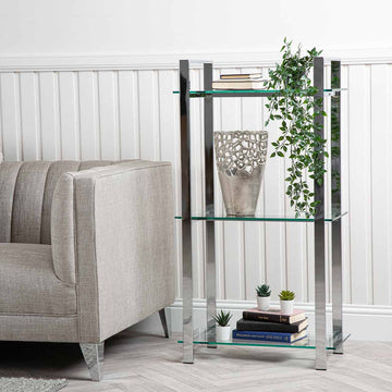 3 Tier Chrome & Glass Display Unit Stand Storage Shelves