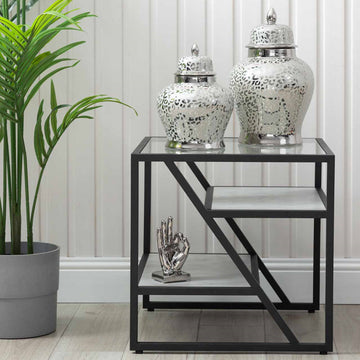 Black Grey Steel End Table