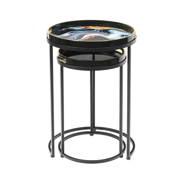 Set of 2 Black Round Nesting Coffee Tables