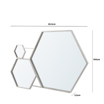 100cm Silver Metal Hexagons Frame Wall Mirror