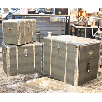 Set of 3 Faux Leather Silver Grey Travel Bags