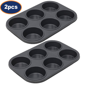 2Pcs 6 Cup Carbon Steel Non-Stick Cupcake Baking Tray