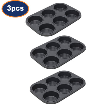3Pcs 6 Cup Carbon Steel Non-Stick Cupcake Baking Tray