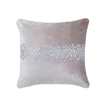 45 x 45cm Stone Beaded Pink Velvet Unfilled Cushion Cover