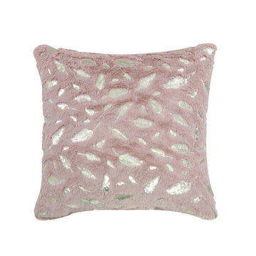 45 x 45cm Faux Fur Pink & Gold Feather Cushion
