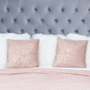 45 x 45cm Faux Fur Pink & Gold Zebra Cushion