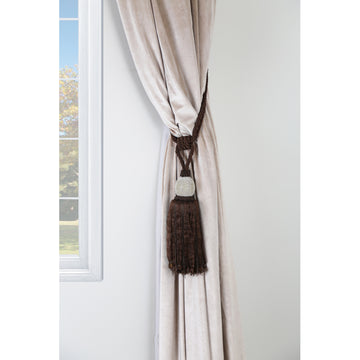 Brown Tassel Curtain Tieback with Luxury Gemstones & Ribbon