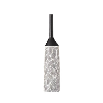 75cm Pearl White & Black Brush Lines Polyresin Vase