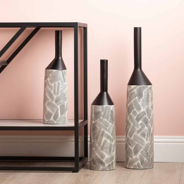 75cm Pearl White & Black Brush Lines Polyresin Vase