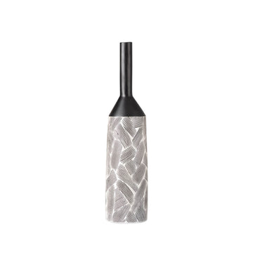 60cm Pearl White & Black Brush Lines Polyresin Vase