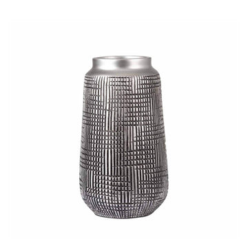 31cm Black & Silver Textured Lines Polyresin Vase