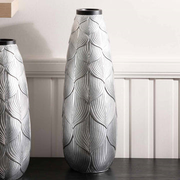 55cm Silver Textured Leaf Lines Polyresin Vase
