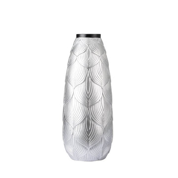 45cm Silver Textured Leaf Lines Polyresin Vase