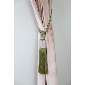 Pistachio Green Fabric w/ Diamante Accent Curtain Tie-Backs