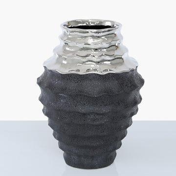 37.5cm Silver and Matte Black Vase